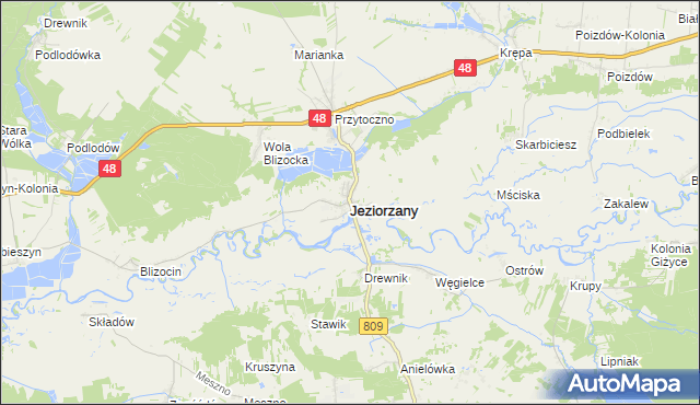 mapa Jeziorzany powiat lubartowski, Jeziorzany powiat lubartowski na mapie Targeo