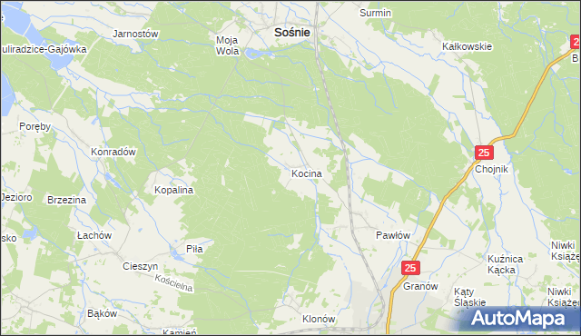 mapa Kocina gmina Sośnie, Kocina gmina Sośnie na mapie Targeo