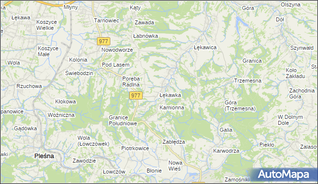 mapa Łękawka, Łękawka na mapie Targeo