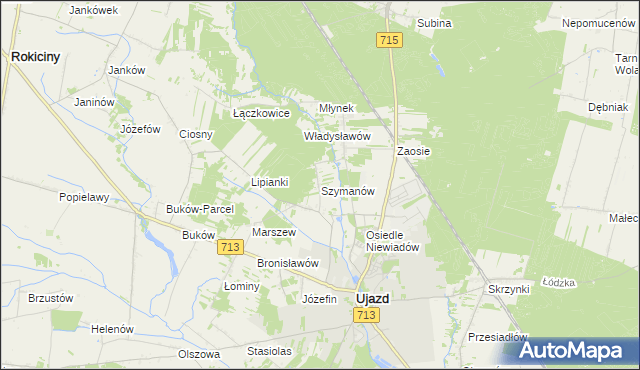 mapa Szymanów gmina Ujazd, Szymanów gmina Ujazd na mapie Targeo