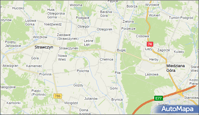 mapa Chełmce gmina Strawczyn, Chełmce gmina Strawczyn na mapie Targeo