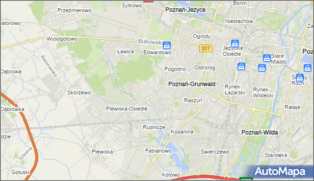 mapa Grunwald gmina Poznań, Grunwald gmina Poznań na mapie Targeo