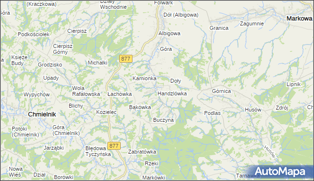 mapa Handzlówka, Handzlówka na mapie Targeo