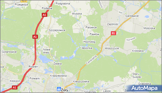 mapa Jesionka gmina Czerwionka-Leszczyny, Jesionka gmina Czerwionka-Leszczyny na mapie Targeo