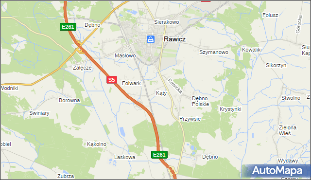 mapa Kąty gmina Rawicz, Kąty gmina Rawicz na mapie Targeo