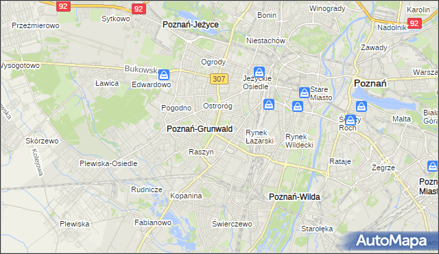 mapa Łazarz gmina Poznań, Łazarz gmina Poznań na mapie Targeo