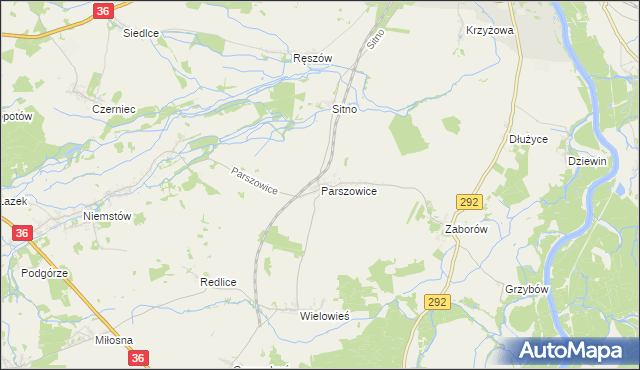 mapa Parszowice, Parszowice na mapie Targeo