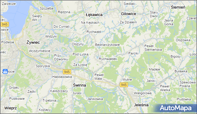 mapa Rychwałdek, Rychwałdek na mapie Targeo