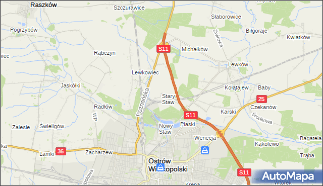 mapa Stary Staw gmina Ostrów Wielkopolski, Stary Staw gmina Ostrów Wielkopolski na mapie Targeo