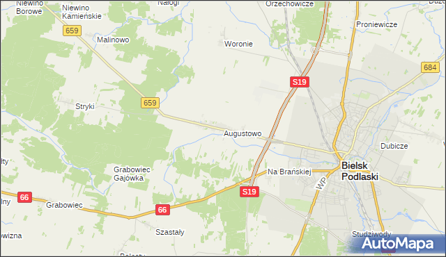 mapa Augustowo gmina Bielsk Podlaski, Augustowo gmina Bielsk Podlaski na mapie Targeo