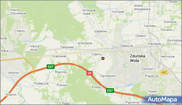 mapa Czechy gmina Zduńska Wola, Czechy gmina Zduńska Wola na mapie Targeo