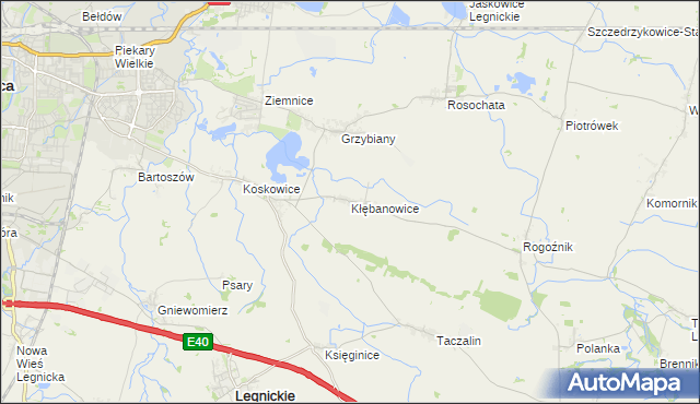 mapa Kłębanowice gmina Legnickie Pole, Kłębanowice gmina Legnickie Pole na mapie Targeo