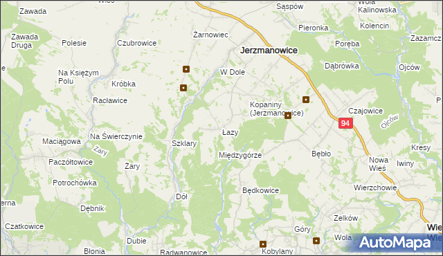 mapa Łazy gmina Jerzmanowice-Przeginia, Łazy gmina Jerzmanowice-Przeginia na mapie Targeo