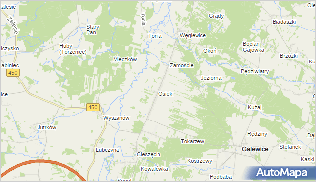 mapa Osiek gmina Galewice, Osiek gmina Galewice na mapie Targeo