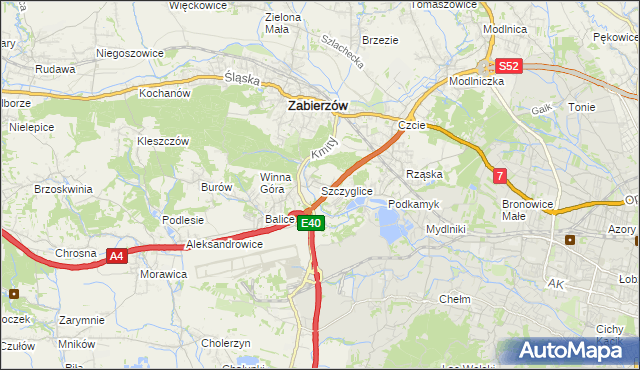 mapa Szczyglice gmina Zabierzów, Szczyglice gmina Zabierzów na mapie Targeo