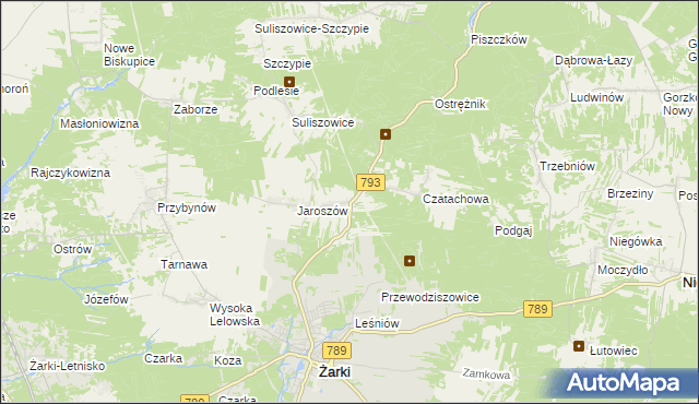 mapa Zawada gmina Żarki, Zawada gmina Żarki na mapie Targeo