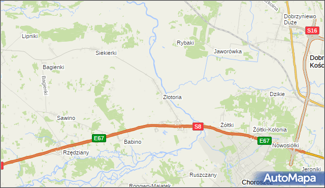 mapa Złotoria gmina Choroszcz, Złotoria gmina Choroszcz na mapie Targeo