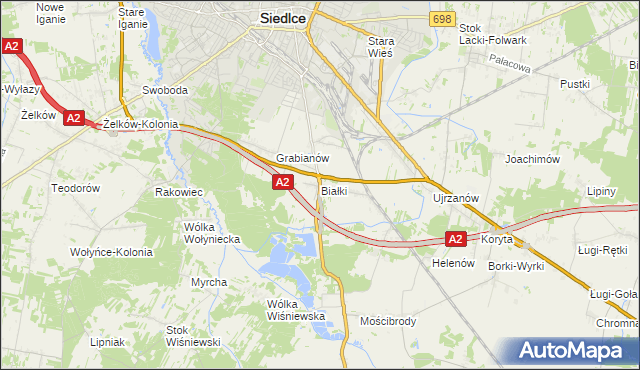 mapa Białki gmina Siedlce, Białki gmina Siedlce na mapie Targeo