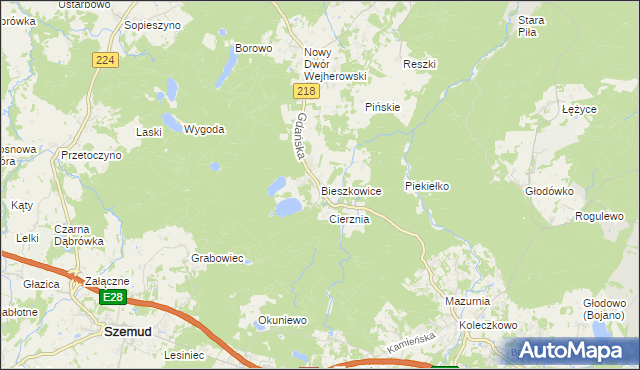 mapa Bieszkowice, Bieszkowice na mapie Targeo