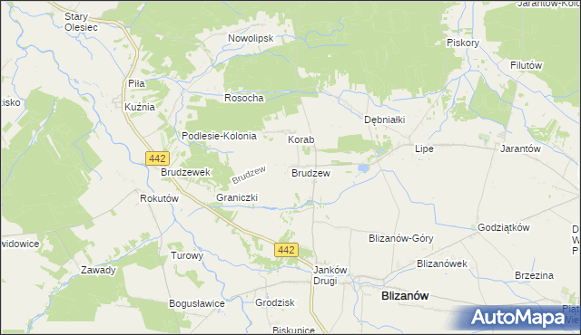 mapa Brudzew gmina Blizanów, Brudzew gmina Blizanów na mapie Targeo