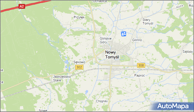 mapa Glinno gmina Nowy Tomyśl, Glinno gmina Nowy Tomyśl na mapie Targeo