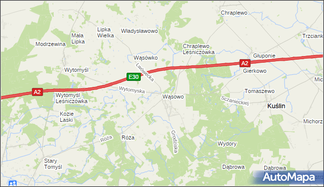 mapa Wąsowo, Wąsowo na mapie Targeo