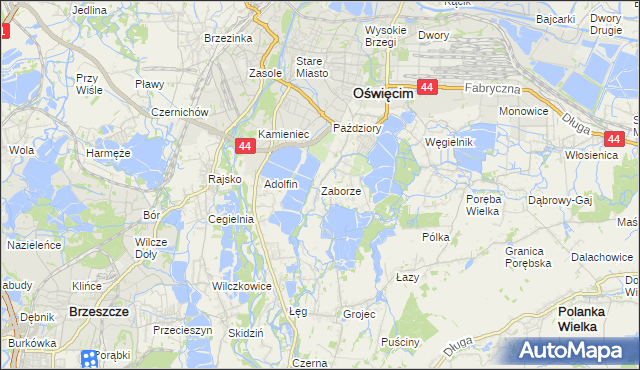 mapa Zaborze gmina Oświęcim, Zaborze gmina Oświęcim na mapie Targeo