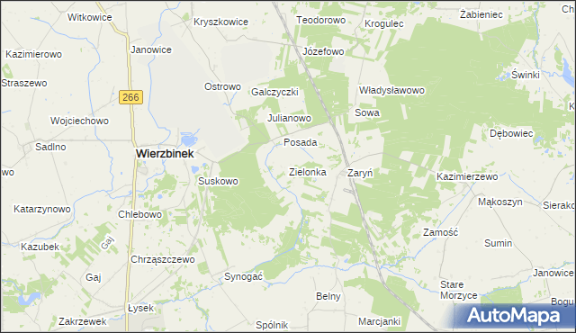 mapa Zielonka gmina Wierzbinek, Zielonka gmina Wierzbinek na mapie Targeo