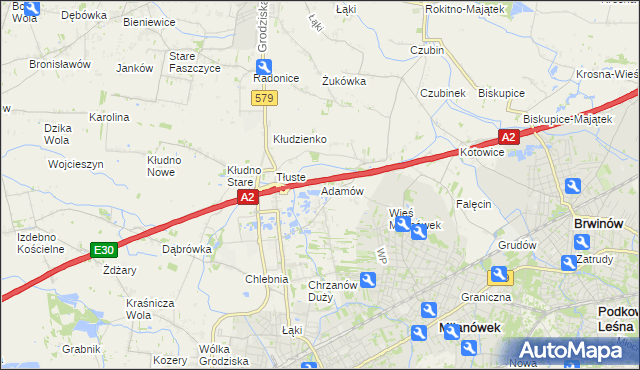 mapa Adamów gmina Grodzisk Mazowiecki, Adamów gmina Grodzisk Mazowiecki na mapie Targeo