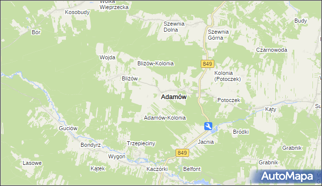 mapa Adamów powiat zamojski, Adamów powiat zamojski na mapie Targeo