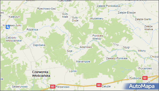 mapa Adamowo gmina Czerwonka, Adamowo gmina Czerwonka na mapie Targeo
