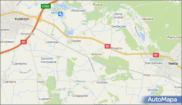 mapa Antonin gmina Kostrzyn, Antonin gmina Kostrzyn na mapie Targeo