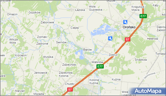 mapa Bąków gmina Orońsko, Bąków gmina Orońsko na mapie Targeo