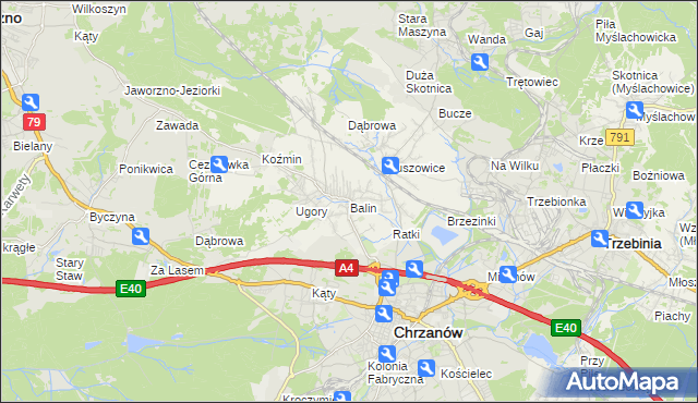 mapa Balin gmina Chrzanów, Balin gmina Chrzanów na mapie Targeo