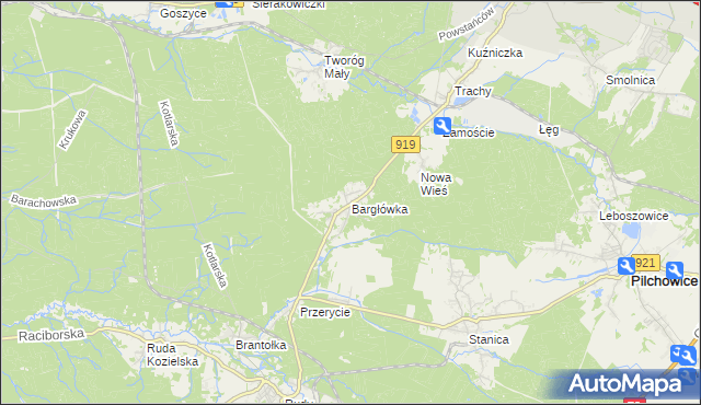 mapa Bargłówka gmina Sośnicowice, Bargłówka gmina Sośnicowice na mapie Targeo