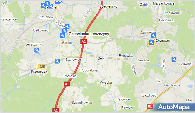 mapa Bełk gmina Czerwionka-Leszczyny, Bełk gmina Czerwionka-Leszczyny na mapie Targeo