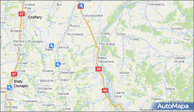 mapa Białka Tatrzańska, Białka Tatrzańska na mapie Targeo
