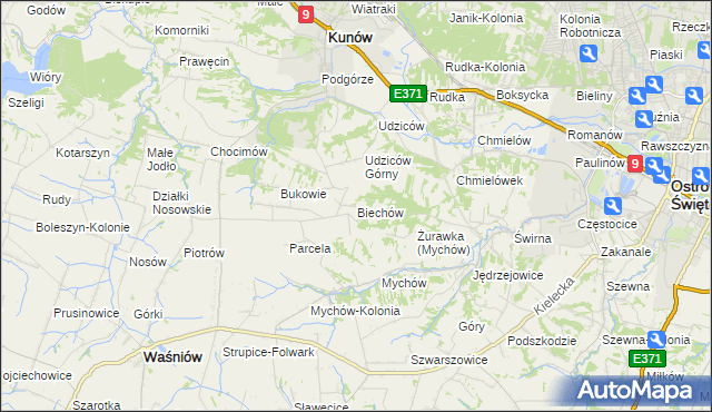 mapa Biechów gmina Kunów, Biechów gmina Kunów na mapie Targeo