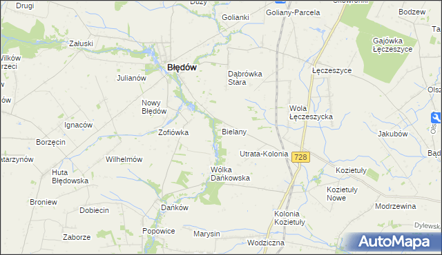 mapa Bielany gmina Błędów, Bielany gmina Błędów na mapie Targeo