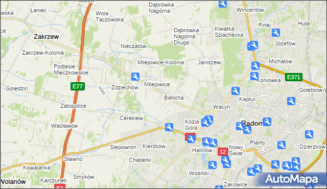 mapa Bielicha, Bielicha na mapie Targeo
