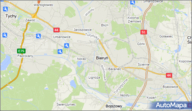 mapa Bieruń, Bieruń na mapie Targeo