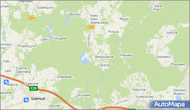 mapa Bieszkowice, Bieszkowice na mapie Targeo