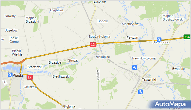 mapa Biskupice gmina Trawniki, Biskupice gmina Trawniki na mapie Targeo