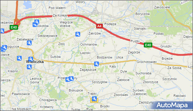 mapa Bodzanów gmina Biskupice, Bodzanów gmina Biskupice na mapie Targeo