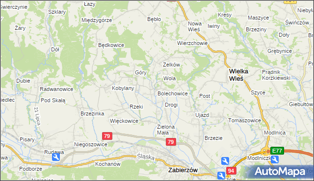 mapa Bolechowice gmina Zabierzów, Bolechowice gmina Zabierzów na mapie Targeo
