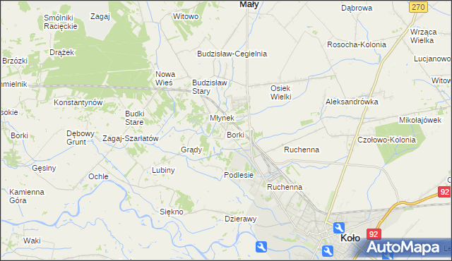 mapa Borki gmina Koło, Borki gmina Koło na mapie Targeo