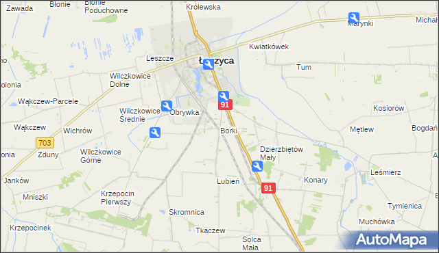 mapa Borki gmina Łęczyca, Borki gmina Łęczyca na mapie Targeo