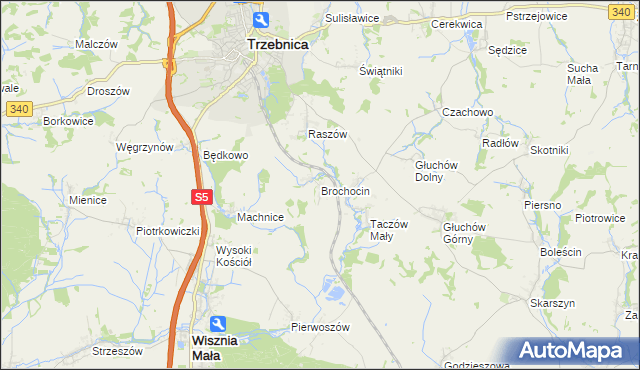 mapa Brochocin gmina Trzebnica, Brochocin gmina Trzebnica na mapie Targeo