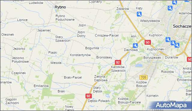 mapa Bronisławy gmina Rybno, Bronisławy gmina Rybno na mapie Targeo