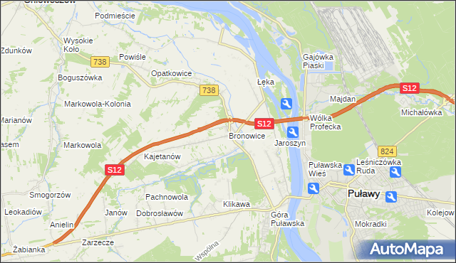 mapa Bronowice gmina Puławy, Bronowice gmina Puławy na mapie Targeo